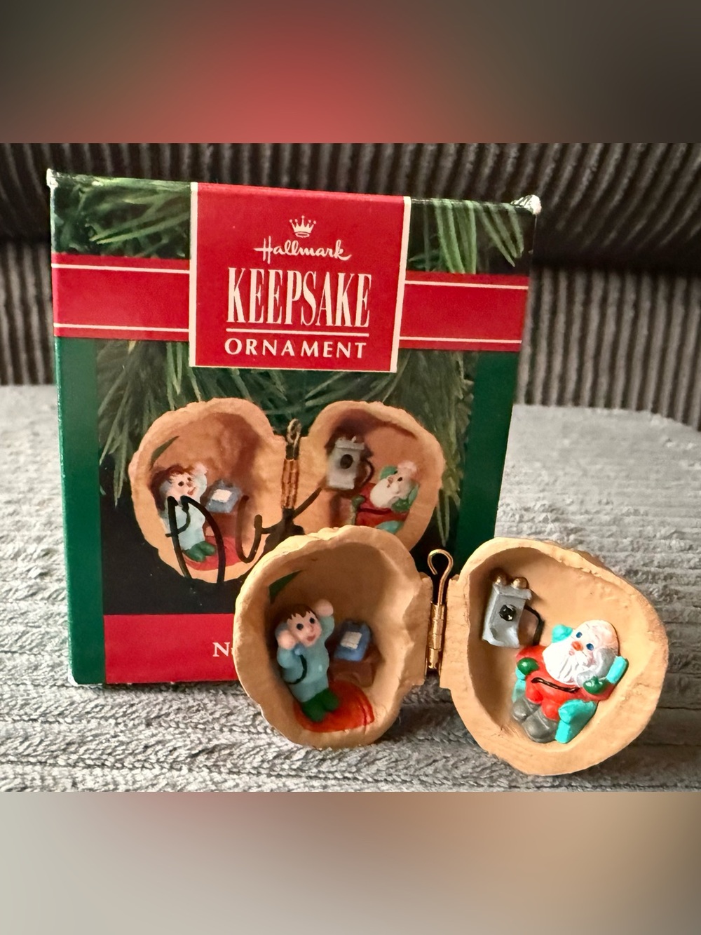 Hallmark VTG Nutshell Chat Walnut Shell Miniature Christmas Telephone Ornament